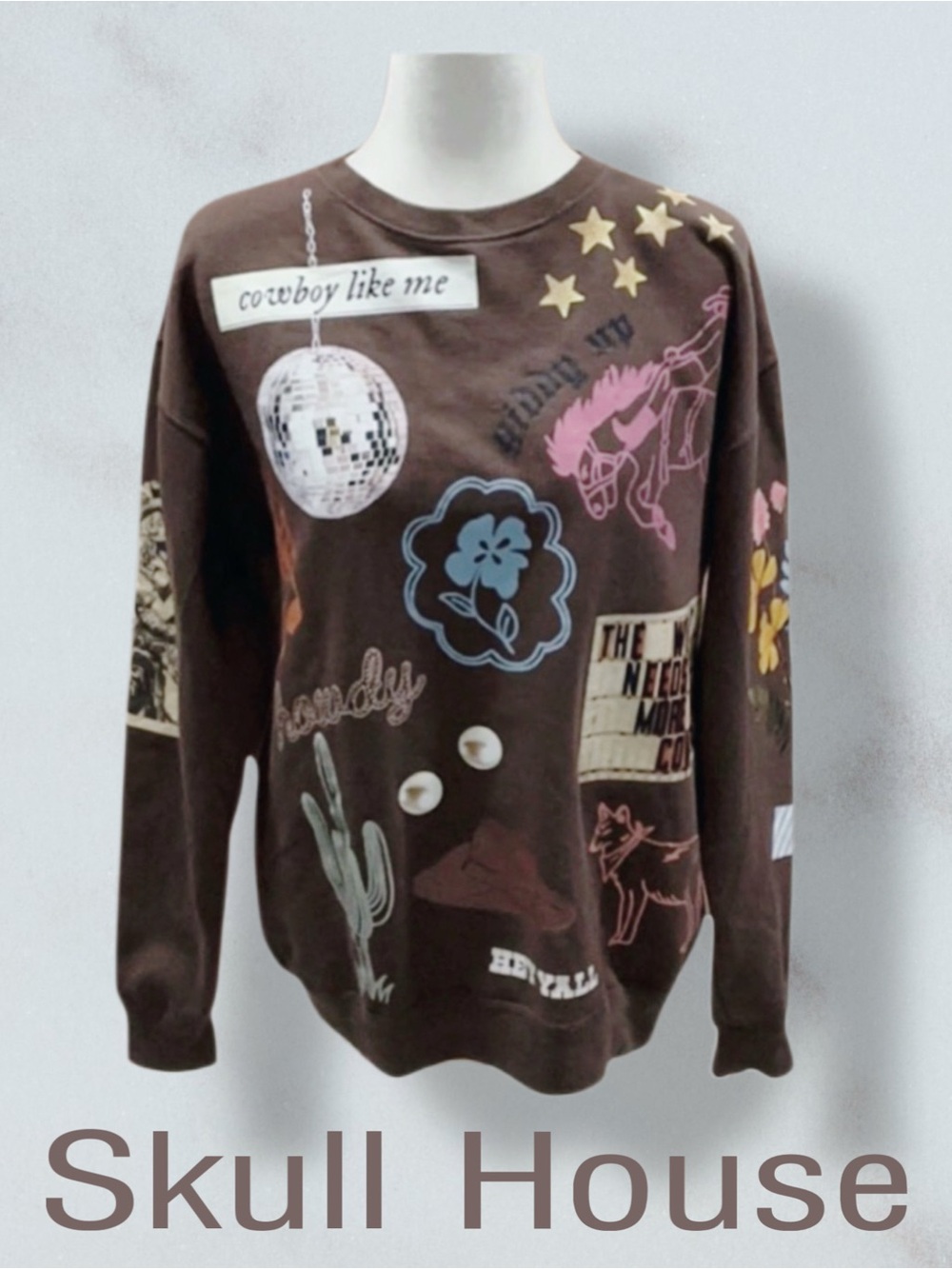 SKULL HOUSE Oversized Cowboy Themed Sweatshirt